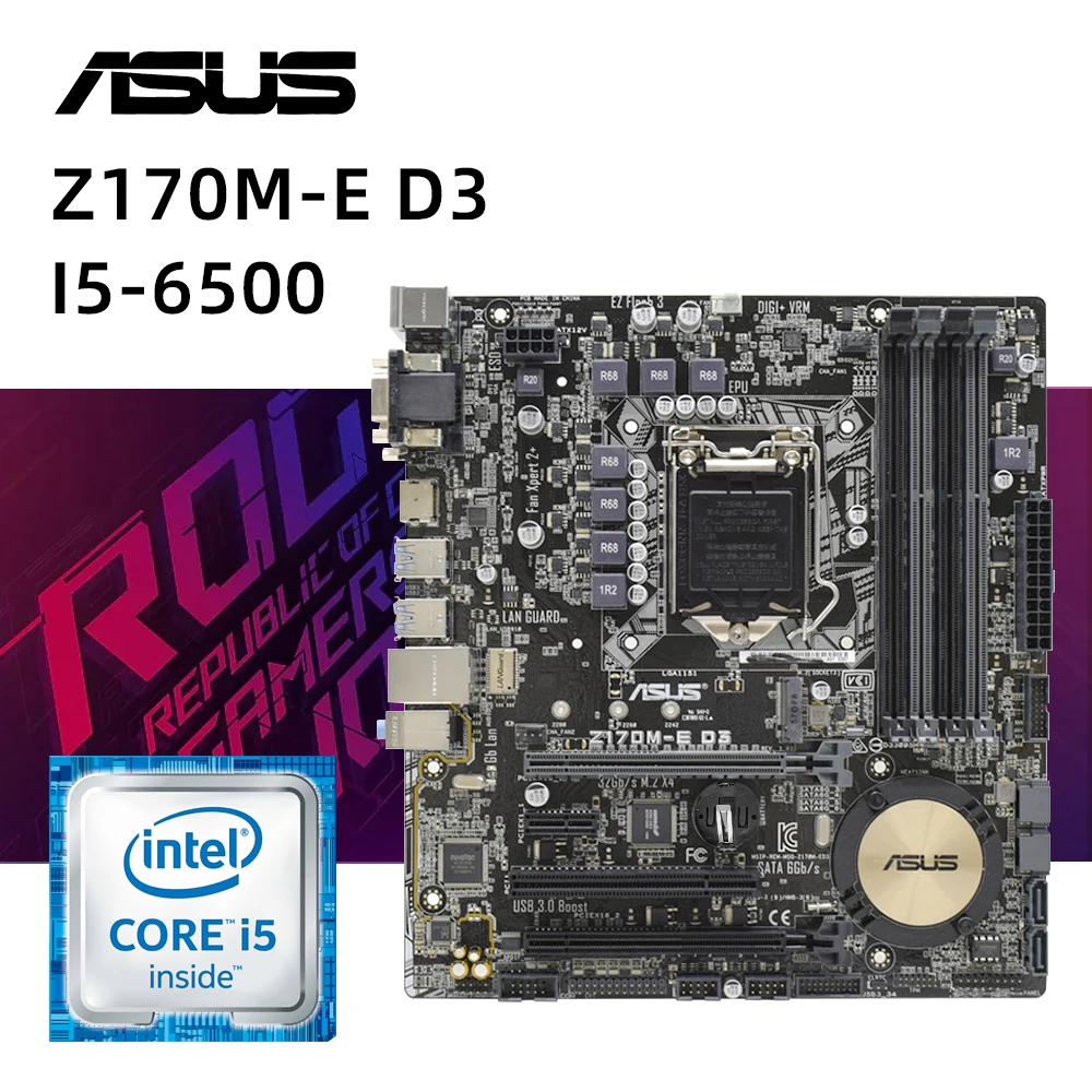 1151 Комплект материнской платы ASUS Z170M-E D3 + I5 6500 процессор Intel Z170 Комплект материнской платы DDR3 32 ГБ PCI-E 3.0 M.2 USB 3.0 Micro ATX1