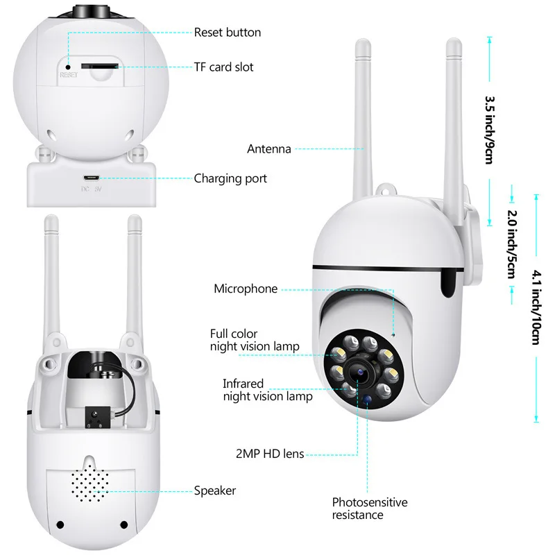 2-Мегапиксельная IP-камера Wifi на открытом воздухе с 4-кратным цифровым зумом, Беспроводная камера видеонаблюдения с двусторонним аудио, Ночная цветная камера, AI, Отслеживание человека5