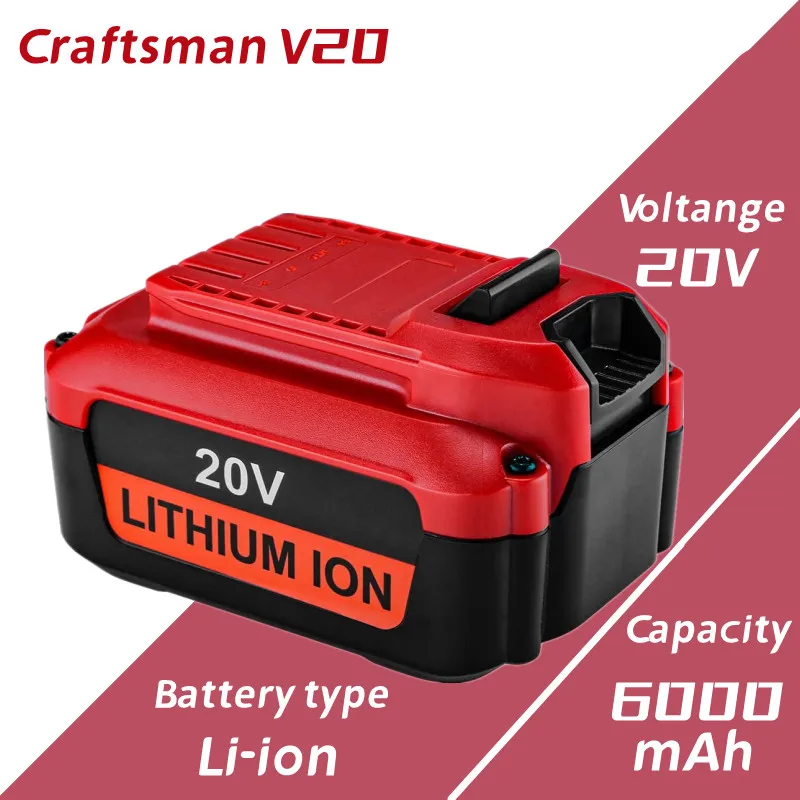 2 Упаковки Литиевой батареи 6.0Ah 20V для Craftsman V20 Ion CMCB202 CMCB202-2 CMCB204 CMCB204-21