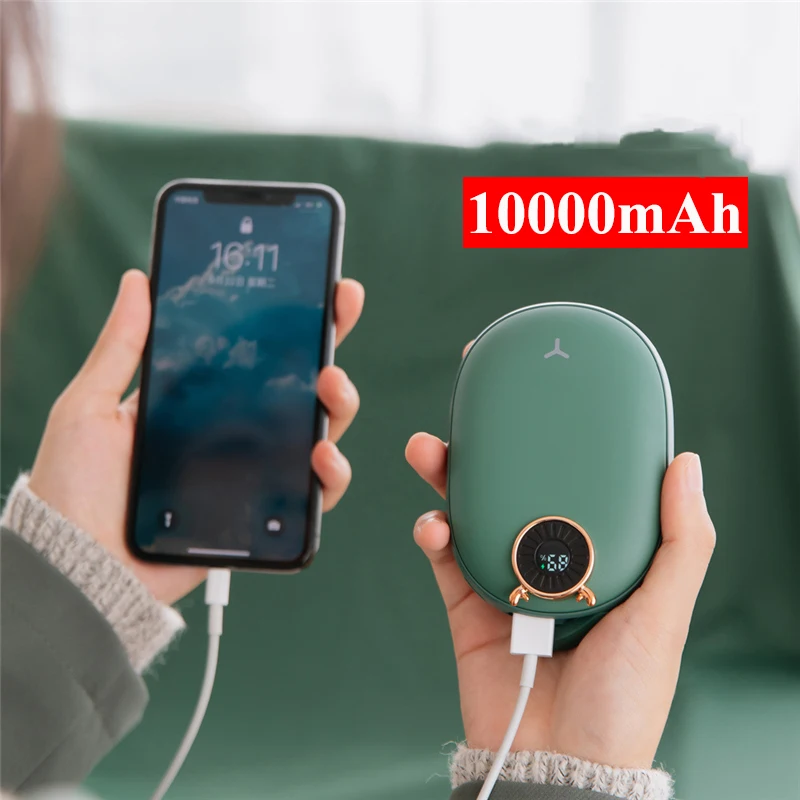 2 в 1 Грелка для рук Power Bank 10000 мАч Портативное зарядное устройство с цифровым дисплеем Mini Powerbank для Xiaomi Mi iPhone 12 Samsung Poverbank0