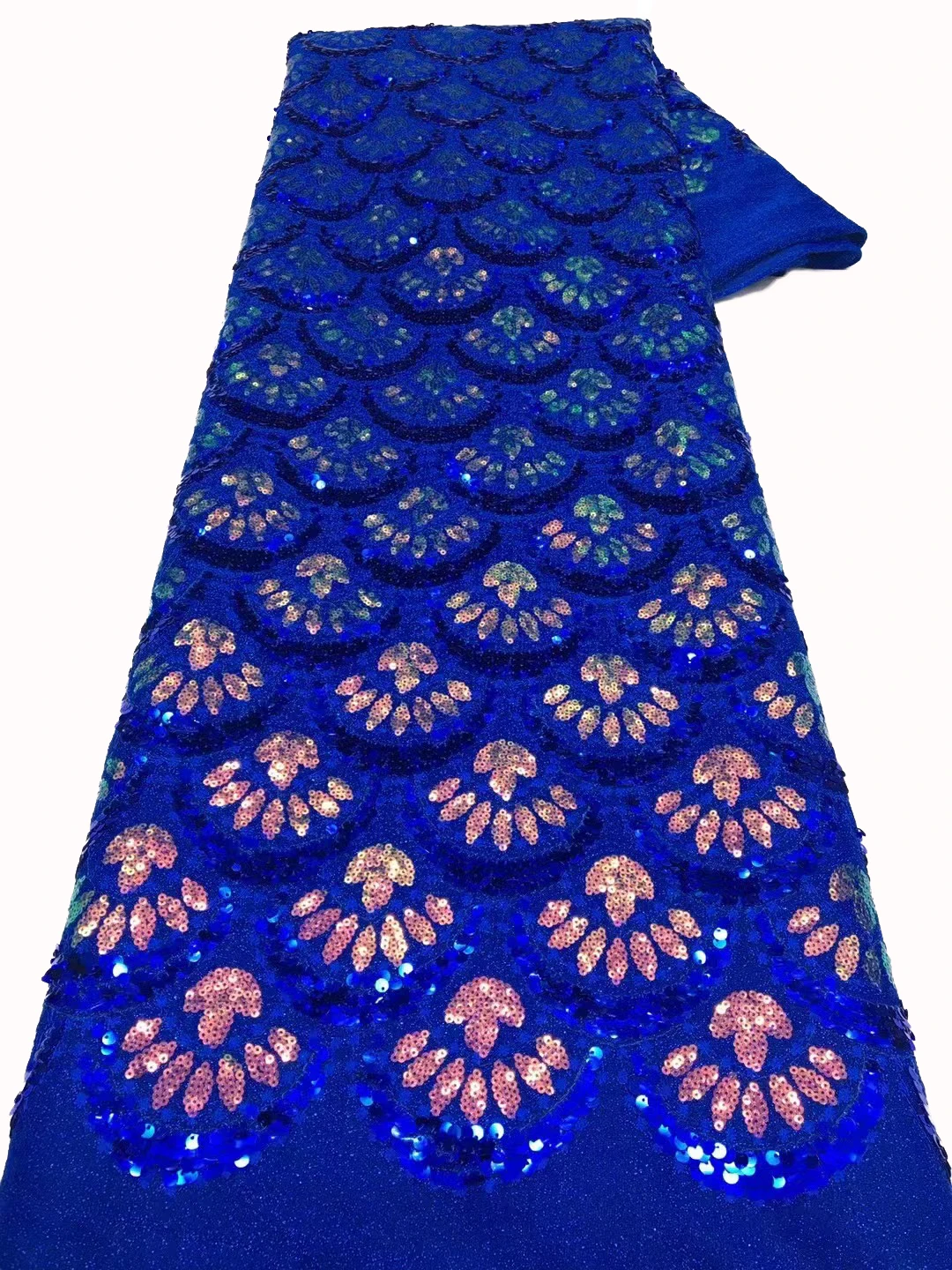 2023, Новая африканская ткань с вышивкой веером из толстой нити, модное платье для выступлений в нигерийском стиле с блестками/5 ярдов1