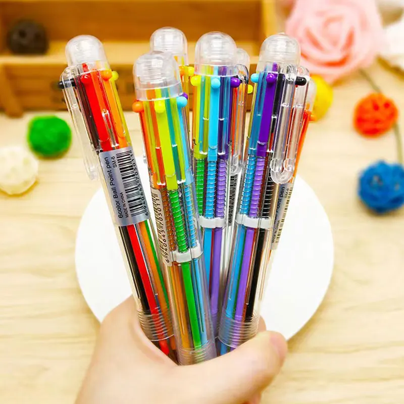 30 шт. Шариковая ручка, маркер, Корейская креативная канцелярская ручка, 6 цветов В 1, Шариковая ручка, цветные школьные принадлежности для детей0