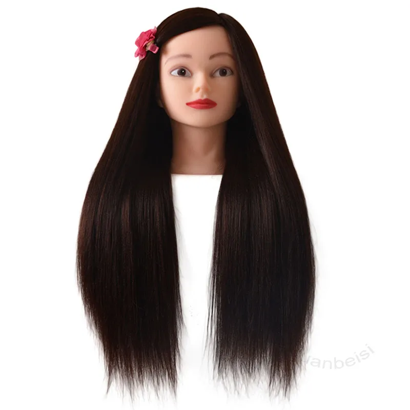 4 # Куклы с темно-каштановыми волосами для практики Плетения Косичек, Гладкие Синтетические прически на голове Манекена, женский парикмахер, голова Манекена4