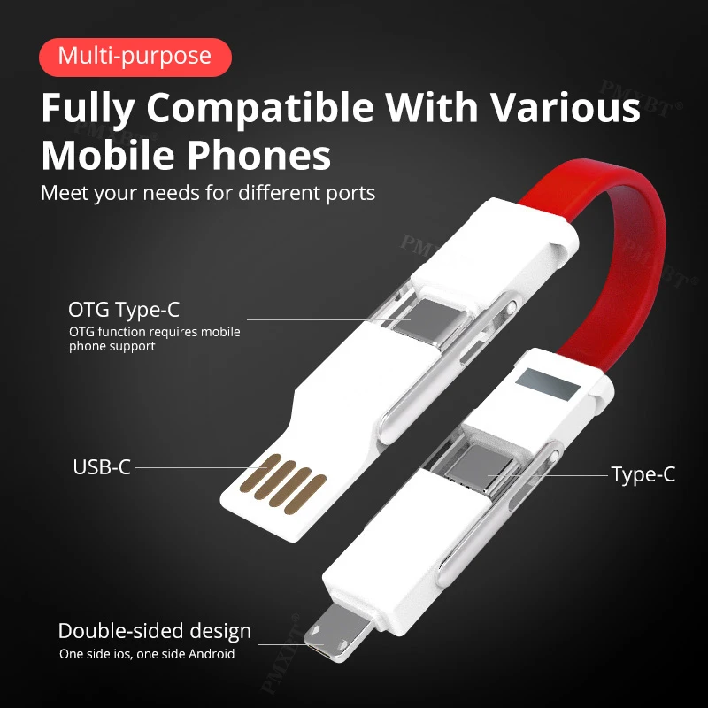 4 в 1 Магнитный кабель для зарядки, кабель Micro USB Type C, портативный брелок для передачи данных, шнур для iphone, Xiaomi, мини-брелок для зарядного устройства1
