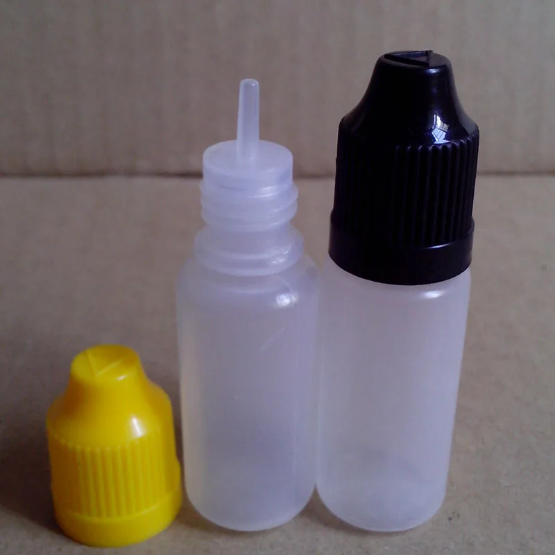 50шт пустых пластиковых бутылочек-капельниц объемом 10 мл с разноцветной защитной крышкой для детей и длинным тонким наконечником для жидкой жидкости.3