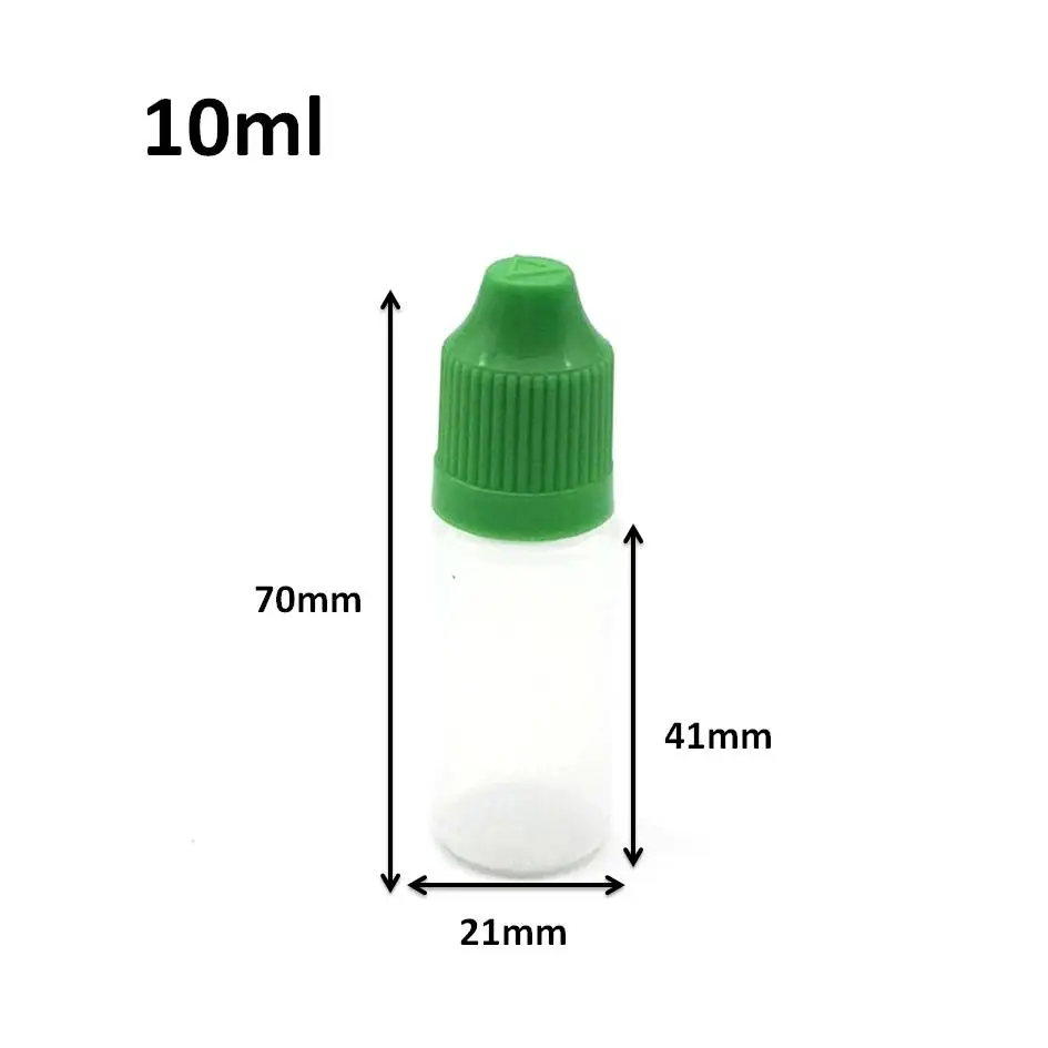 50шт пустых пластиковых бутылочек-капельниц объемом 10 мл с разноцветной защитной крышкой для детей и длинным тонким наконечником для жидкой жидкости.5