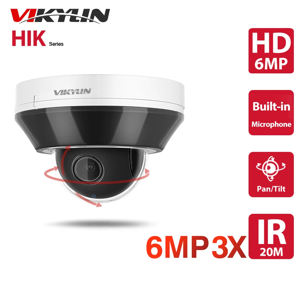 6-Мегапиксельная PTZ IP-камера Hikvision, Совместимая с CCTV POE IR, Купольная система Видеонаблюдения, Обнаружение Человека, транспортного средства, 2,8-8 мм, 3-кратный Зум, Встроенный микрофон0