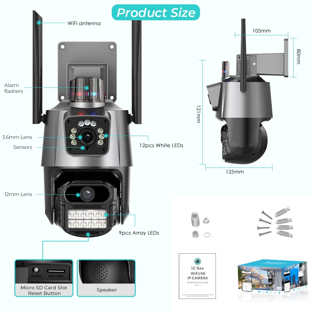 6MP 4K Wifi Камера С Двойным Объективом, Защита Безопасности, Водонепроницаемая Камера видеонаблюдения, Полицейская Световая Сигнализация, IP-Камера5