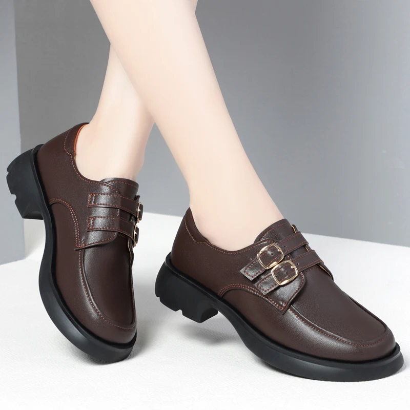 AIYUQI/ Женская обувь на меху в британском стиле; Коллекция 2023 года; Новинка осени; Женские лоферы из натуральной кожи в стиле Ретро; Женская обувь на среднем каблуке3