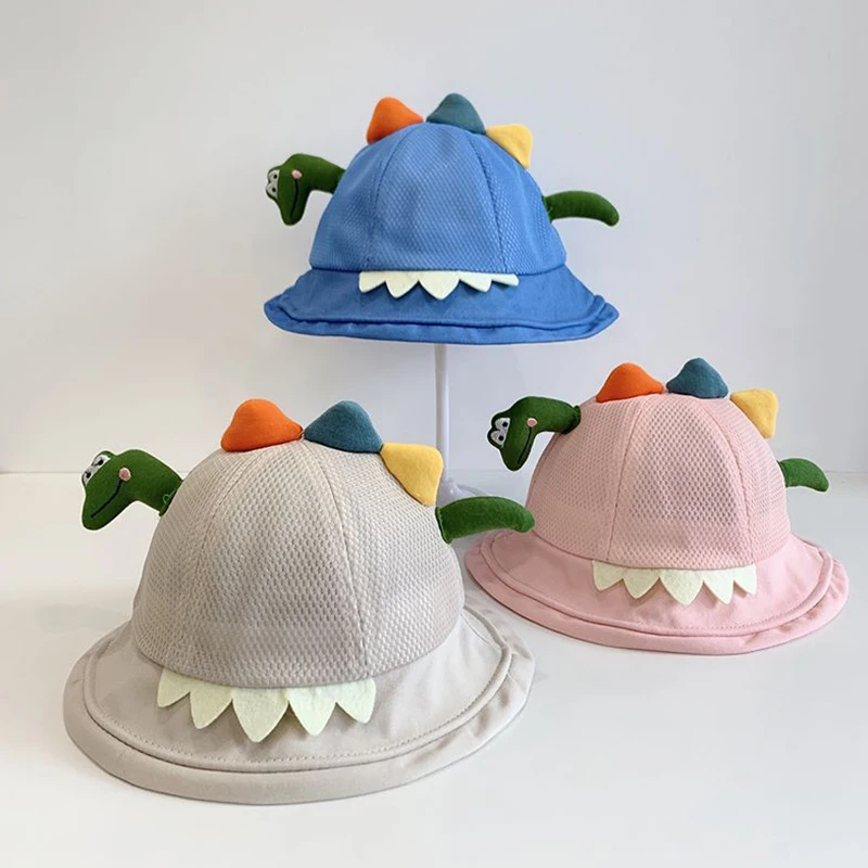 BeQeuewll, Милая детская шляпа от Солнца с широкими полями, мелкая сетка, Мультяшный динозавр/Лягушка, Летняя шляпа для девочек и мальчиков1