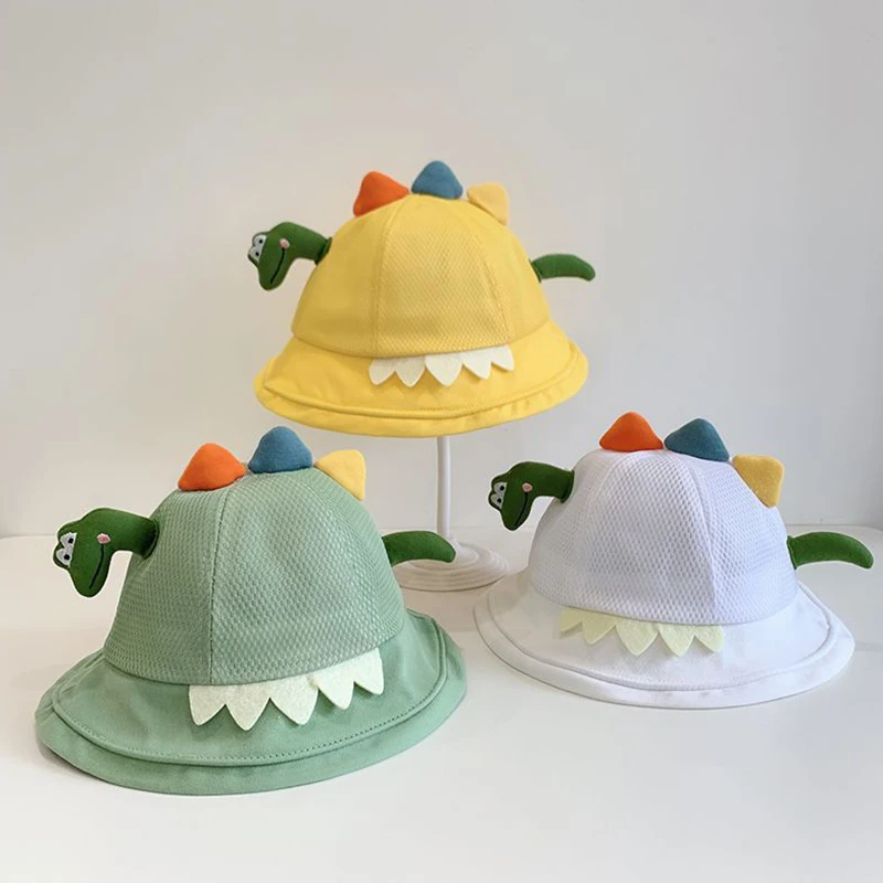 BeQeuewll, Милая детская шляпа от Солнца с широкими полями, мелкая сетка, Мультяшный динозавр/Лягушка, Летняя шляпа для девочек и мальчиков3