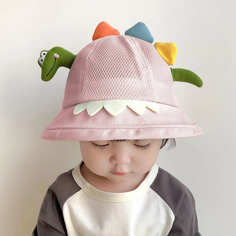 BeQeuewll, Милая детская шляпа от Солнца с широкими полями, мелкая сетка, Мультяшный динозавр/Лягушка, Летняя шляпа для девочек и мальчиков5