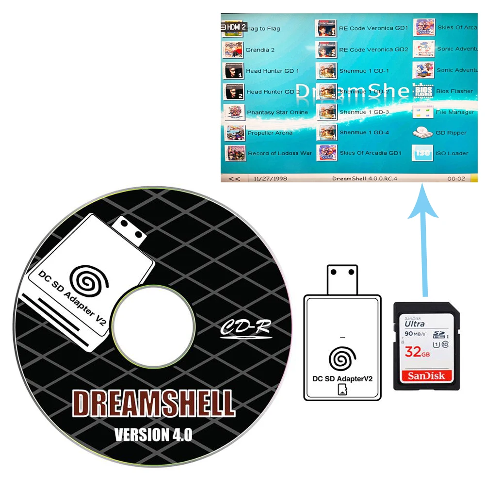 Bitfunx SD/TF Card Adapter Reader V2 для SEGA Dreamcast и CD с загрузчиком DreamShell для чтения игр5