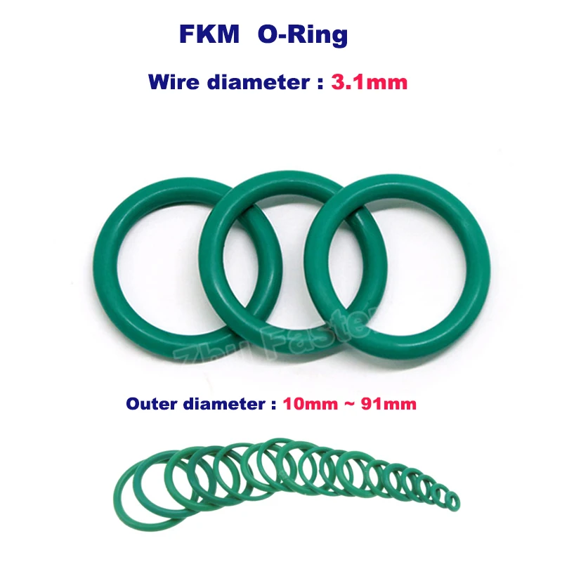 CS 3,1 мм Уплотнительное кольцо из зеленого фтористого каучука Уплотнительная прокладка Шайба FKM Изоляционное Масло Высокотемпературная Коррозионная стойкость0