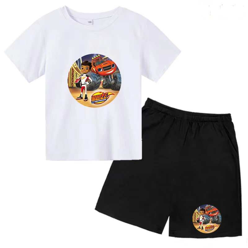 Disney 2023, Новая Детская футболка с Аниме для мальчиков и Девочек, Летняя Одежда с короткими рукавами, Топ + Шорты, 2P Car McQueen, Повседневный костюм от 3 до 14 лет1