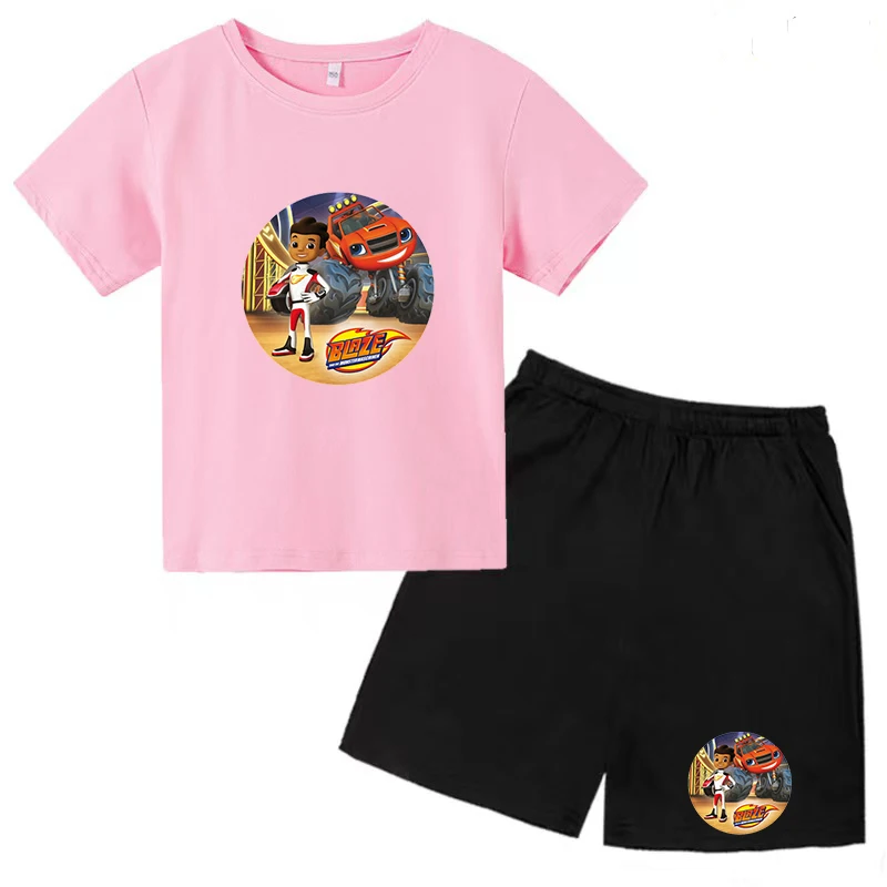 Disney 2023, Новая Детская футболка с Аниме для мальчиков и Девочек, Летняя Одежда с короткими рукавами, Топ + Шорты, 2P Car McQueen, Повседневный костюм от 3 до 14 лет2