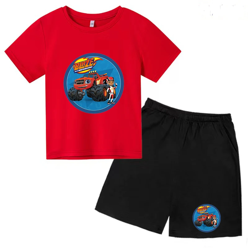 Disney 2023, Новая Детская футболка с Аниме для мальчиков и Девочек, Летняя Одежда с короткими рукавами, Топ + Шорты, 2P Car McQueen, Повседневный костюм от 3 до 14 лет3