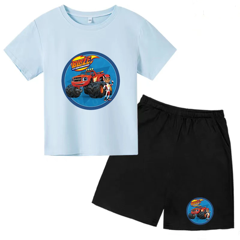Disney 2023, Новая Детская футболка с Аниме для мальчиков и Девочек, Летняя Одежда с короткими рукавами, Топ + Шорты, 2P Car McQueen, Повседневный костюм от 3 до 14 лет5
