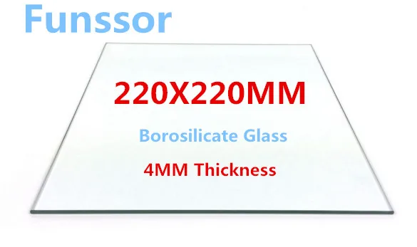 Funssor Пластина из боросиликатного стекла 220 мм x 220x4 мм с плоским полированным краем для 3D-принтера MK2 MK3 Reprap0
