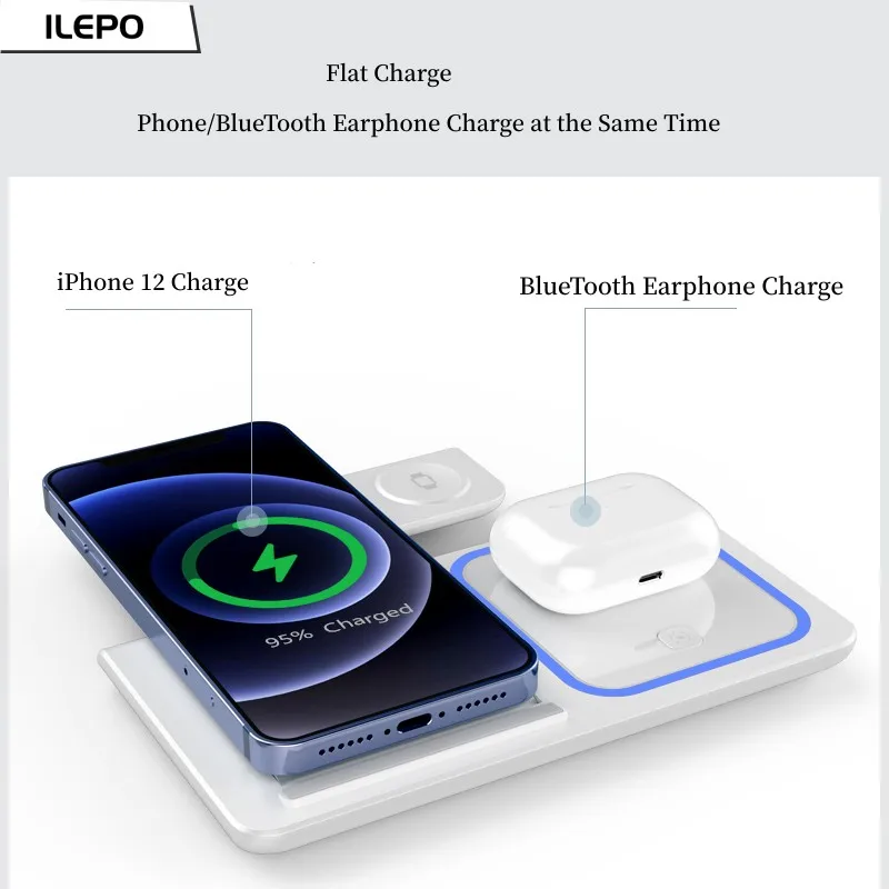 ILEPO 15 Вт 3 в 1 Беспроводная Подставка Для Зарядного устройства Для iPhone 13 12 11 Apple Watch Складная док-станция для Быстрой зарядки Airpods Pro2