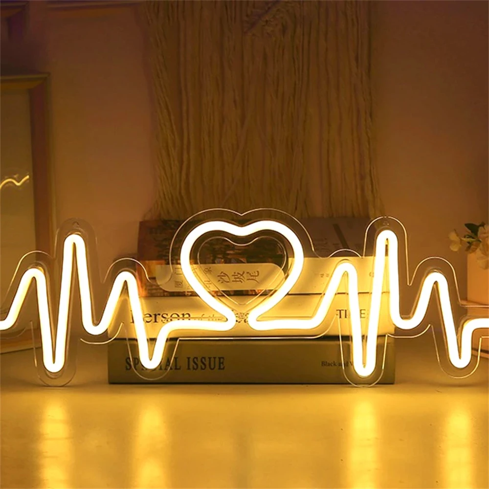 Ineonlife Сердцебиение Неоновая Вывеска LED Love Logo Лампа Свадебное Освещение Исповедь Фон Спальня Бар Настенный Декор С Питанием от USB1