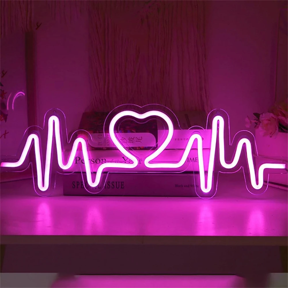 Ineonlife Сердцебиение Неоновая Вывеска LED Love Logo Лампа Свадебное Освещение Исповедь Фон Спальня Бар Настенный Декор С Питанием от USB3