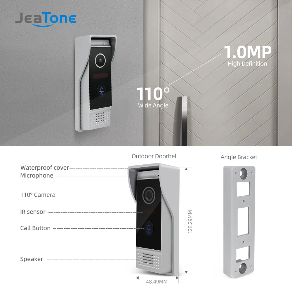 Jeatone 7-Дюймовый Беспроводной/WiFi Умный IP-видеодомофон с 3 мониторами ночного видения + камера для дверного звонка 720P2