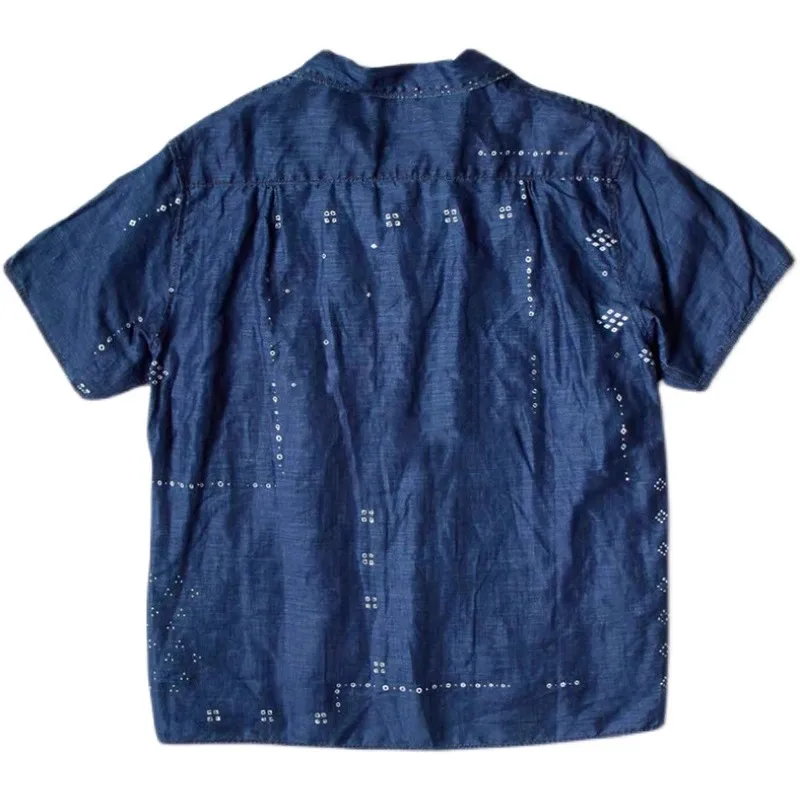 KAPITAL, джинсовый топ с синим танином, хлопковый топ в стиле пэчворк, японский тренд, ретро, льняная рубашка с коротким рукавом1