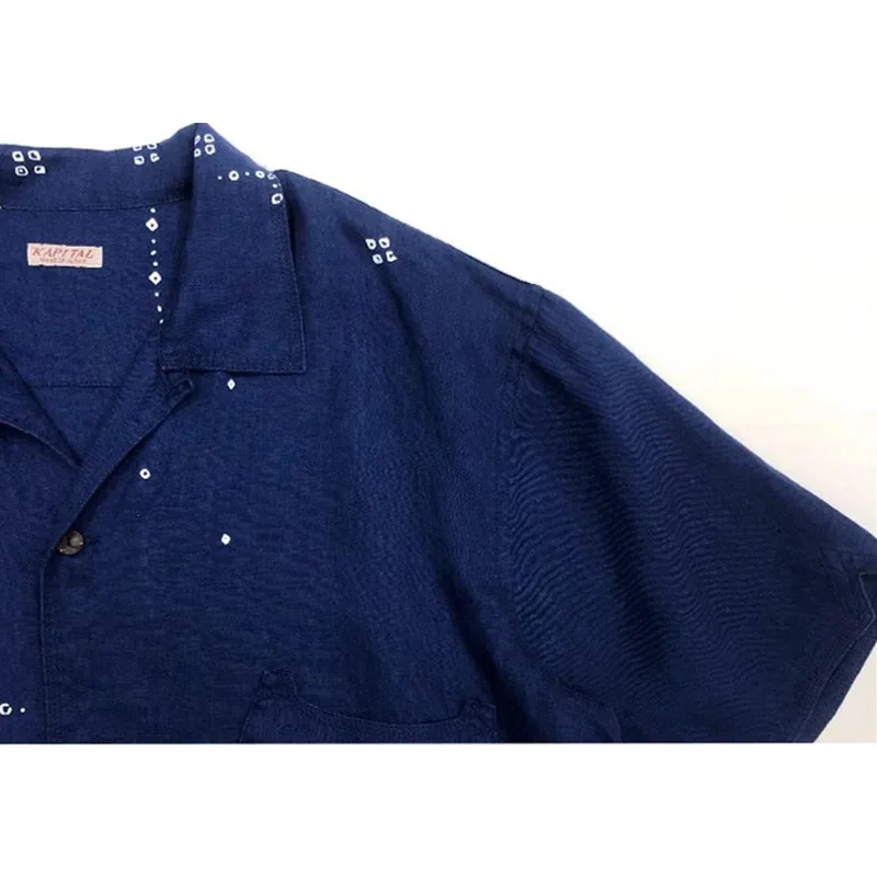 KAPITAL, джинсовый топ с синим танином, хлопковый топ в стиле пэчворк, японский тренд, ретро, льняная рубашка с коротким рукавом3