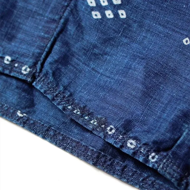 KAPITAL, джинсовый топ с синим танином, хлопковый топ в стиле пэчворк, японский тренд, ретро, льняная рубашка с коротким рукавом4