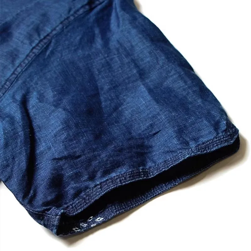 KAPITAL, джинсовый топ с синим танином, хлопковый топ в стиле пэчворк, японский тренд, ретро, льняная рубашка с коротким рукавом5