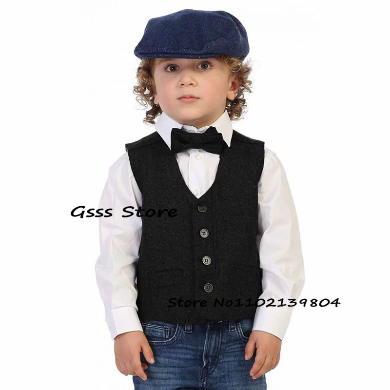 Kids Vest Herringbone Suit Retro Sleeveless Jacket V-Neck Fashion Boys Waistcoat Wool Warm Clothes жилетка для мальчика0