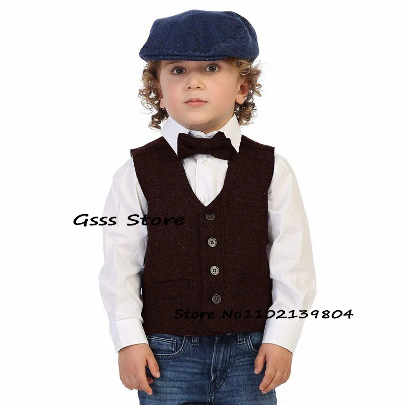 Kids Vest Herringbone Suit Retro Sleeveless Jacket V-Neck Fashion Boys Waistcoat Wool Warm Clothes жилетка для мальчика1