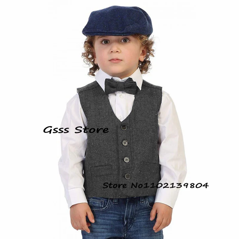 Kids Vest Herringbone Suit Retro Sleeveless Jacket V-Neck Fashion Boys Waistcoat Wool Warm Clothes жилетка для мальчика2