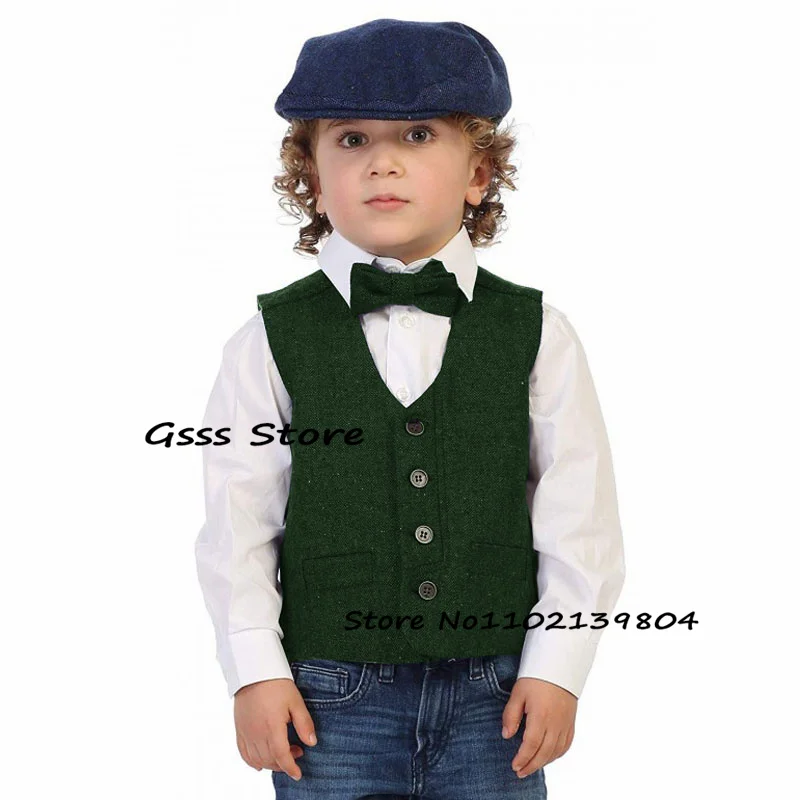 Kids Vest Herringbone Suit Retro Sleeveless Jacket V-Neck Fashion Boys Waistcoat Wool Warm Clothes жилетка для мальчика3