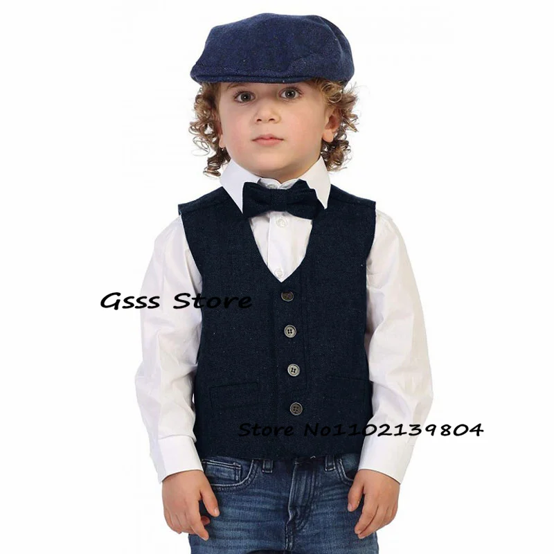 Kids Vest Herringbone Suit Retro Sleeveless Jacket V-Neck Fashion Boys Waistcoat Wool Warm Clothes жилетка для мальчика5