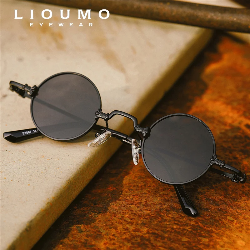 LIOUMO Высококачественные Солнцезащитные очки в стиле Стимпанк Для Мужчин И Женщин, Брендовая Дизайнерская Обувь, Винтажная Круглая Металлическая Оправа, Трендовый Оттенок UV400, gafas de sol hombre1