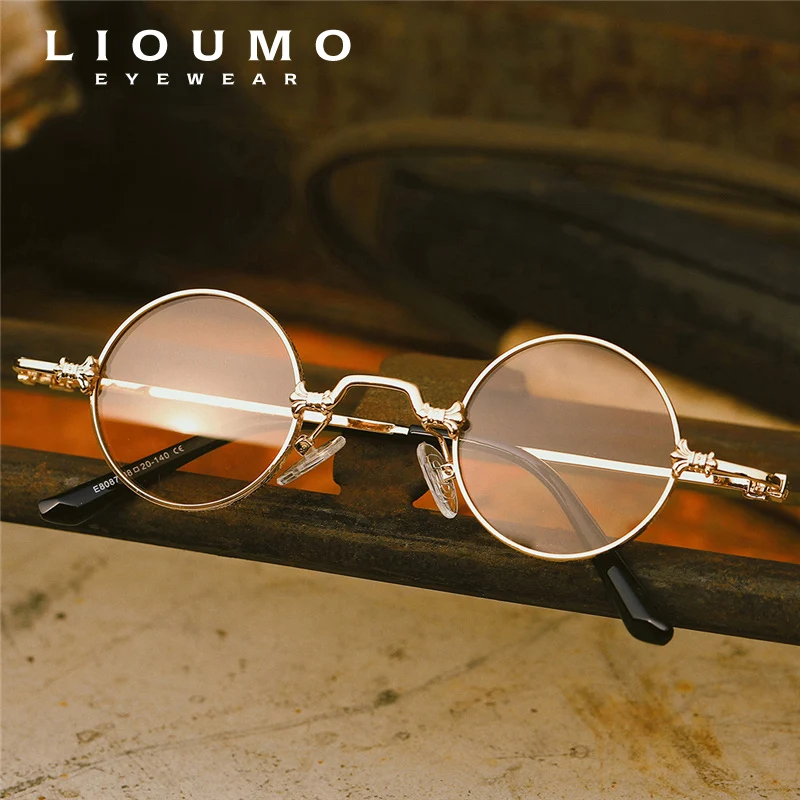 LIOUMO Высококачественные Солнцезащитные очки в стиле Стимпанк Для Мужчин И Женщин, Брендовая Дизайнерская Обувь, Винтажная Круглая Металлическая Оправа, Трендовый Оттенок UV400, gafas de sol hombre2