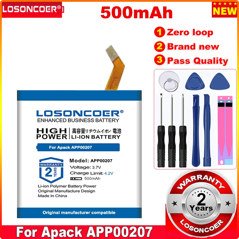 LOSONCOER 500mAh APP00207 Аккумулятор для Apack APP00207 1ICP4 /27 / 30 батареек для смарт-часов0