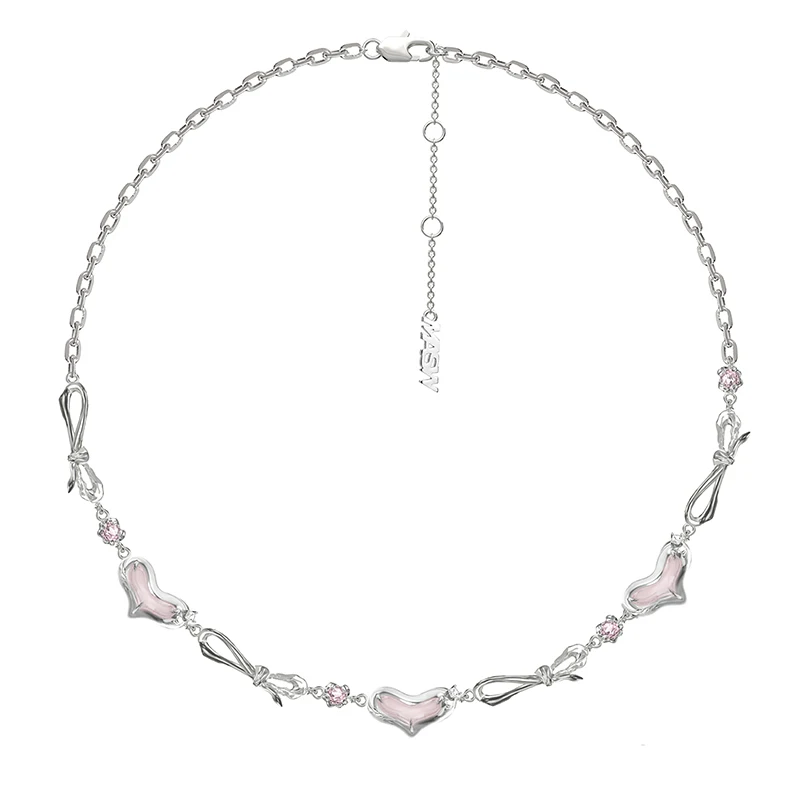 MASW, оригинальный дизайн, сладкие ювелирные изделия, высококачественное Толстое Посеребренное ожерелье с розовым сердечком Для женщин, подарок на свадьбу для девочек4