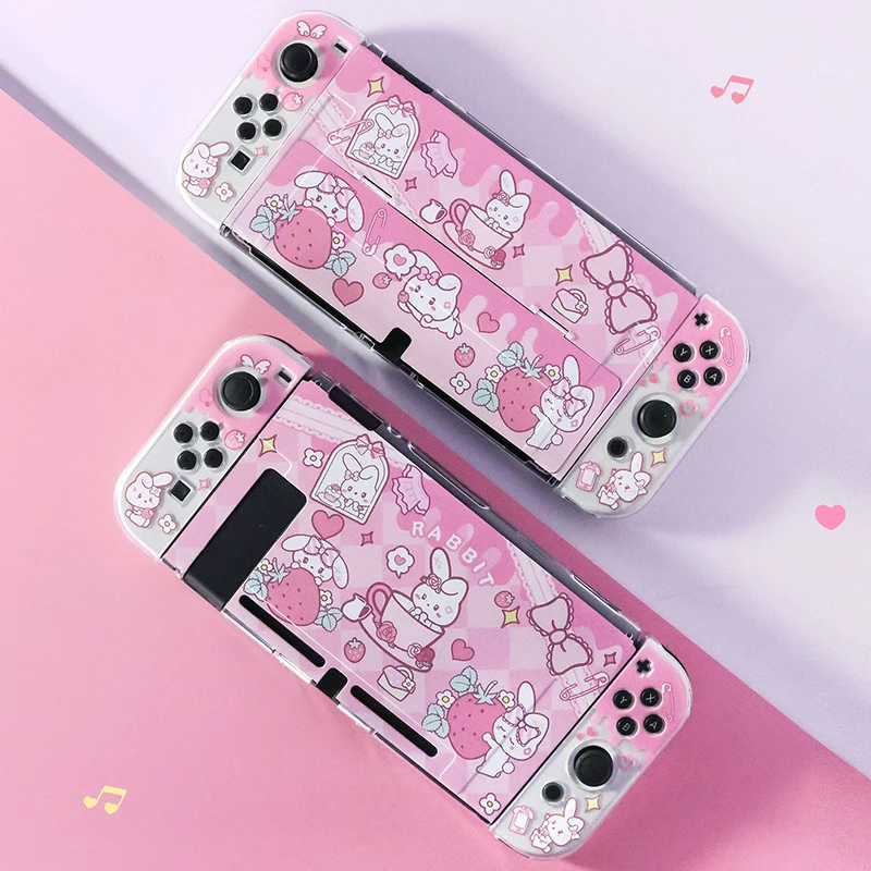 Nintendo Switch Oled Чехол Kawaii Rabbit Розовый Чехол Для Nintendo Switch Защитный Жесткий Чехол С Разделением Joy-con Cover NS Аксессуары1