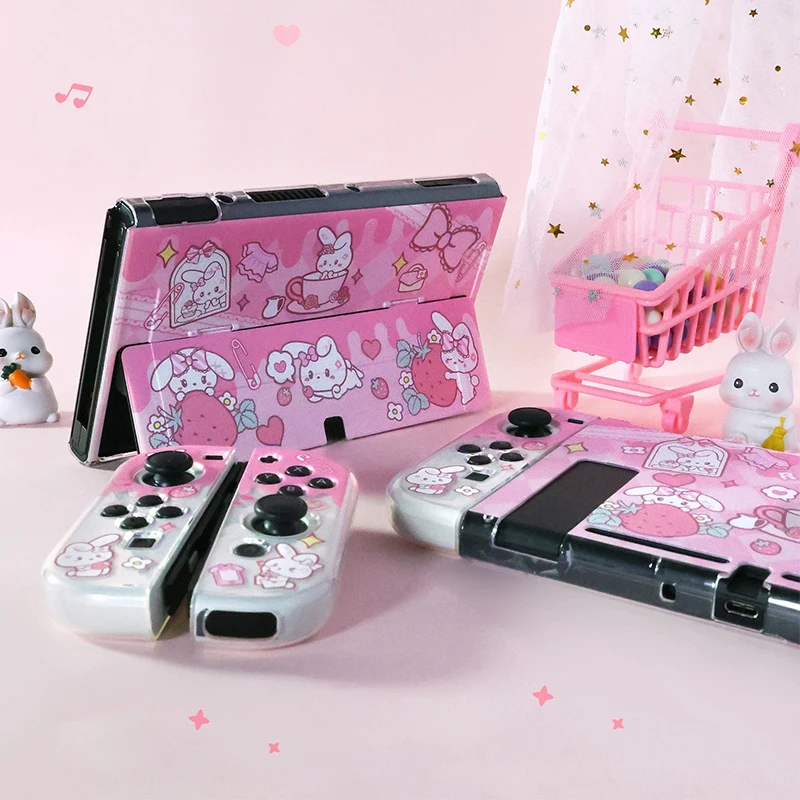 Nintendo Switch Oled Чехол Kawaii Rabbit Розовый Чехол Для Nintendo Switch Защитный Жесткий Чехол С Разделением Joy-con Cover NS Аксессуары2