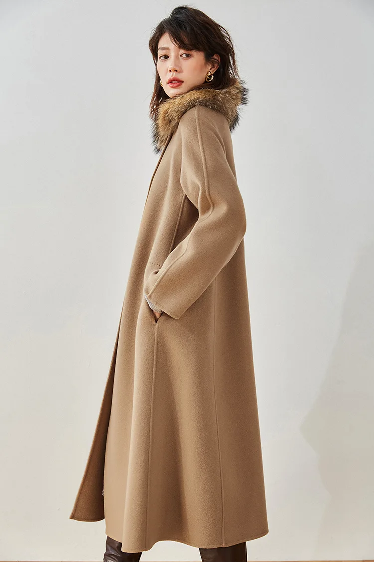 OC00365# Осенне-зимнее Женское пальто средней длины со Свободным воротником и Модным двусторонним кашемировым пальто А-образной формы на шнуровке2