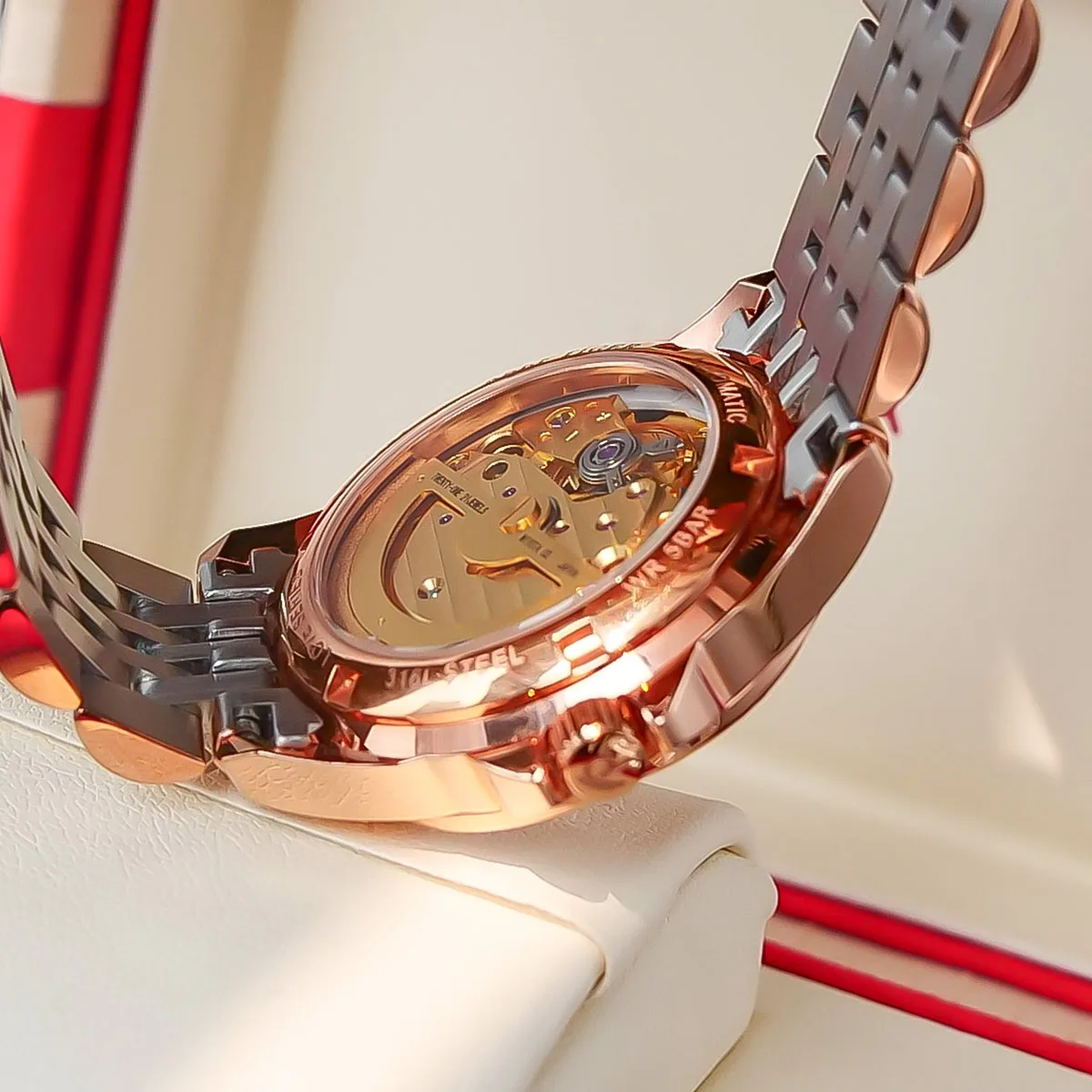 Reef Tiger, лидирующий бренд, женские часы, Роскошный Браслет из Розового золота с цветочным бриллиантом, автоматические часы Relogio Feminino RGA15835