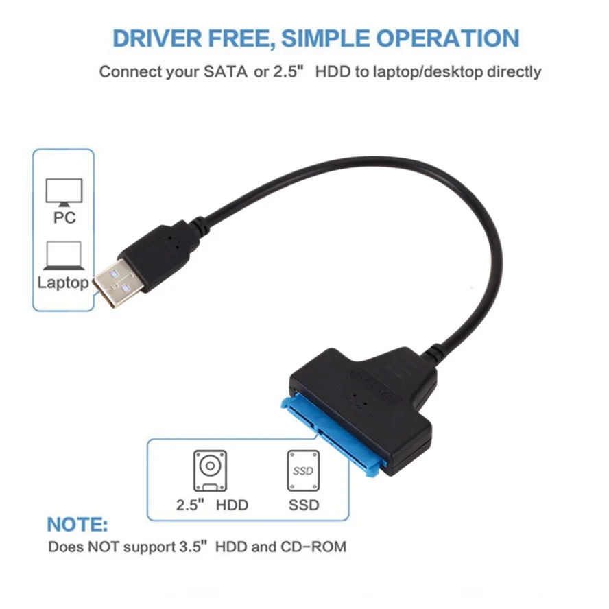USB 2,0 к SATA 22pin Кабель-Адаптер Конвертер Линий HDD SSD Соединительный Шнур Провод для 2,5-дюймовых Жестких дисков для твердотельных дисков1
