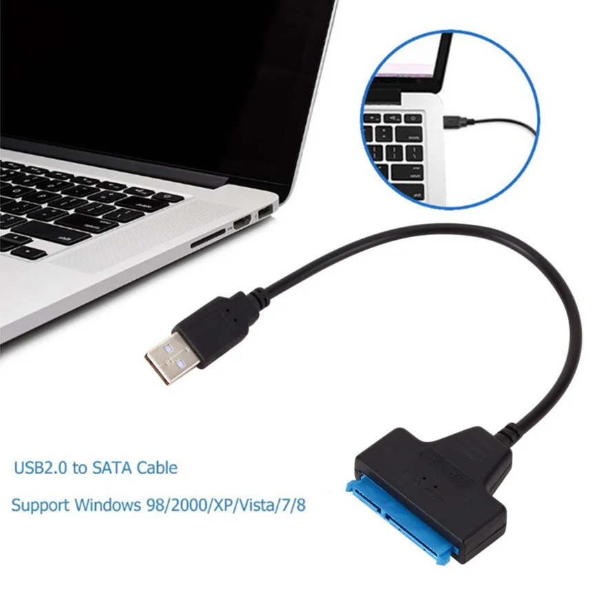 USB 2,0 к SATA 22pin Кабель-Адаптер Конвертер Линий HDD SSD Соединительный Шнур Провод для 2,5-дюймовых Жестких дисков для твердотельных дисков2