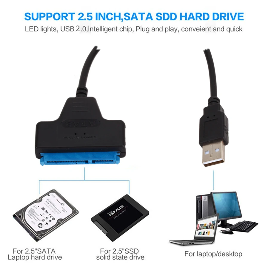 USB 2,0 к SATA 22pin Кабель-Адаптер Конвертер Линий HDD SSD Соединительный Шнур Провод для 2,5-дюймовых Жестких дисков для твердотельных дисков4