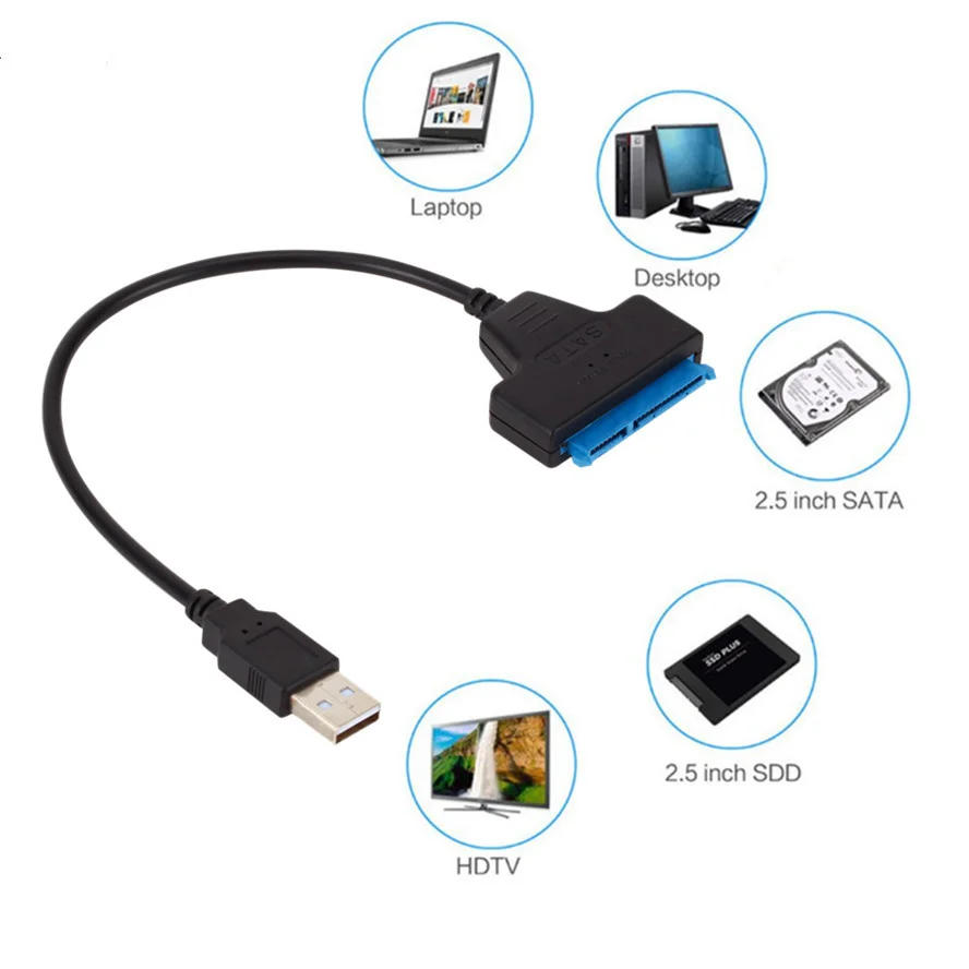 USB 2,0 к SATA 22pin Кабель-Адаптер Конвертер Линий HDD SSD Соединительный Шнур Провод для 2,5-дюймовых Жестких дисков для твердотельных дисков5