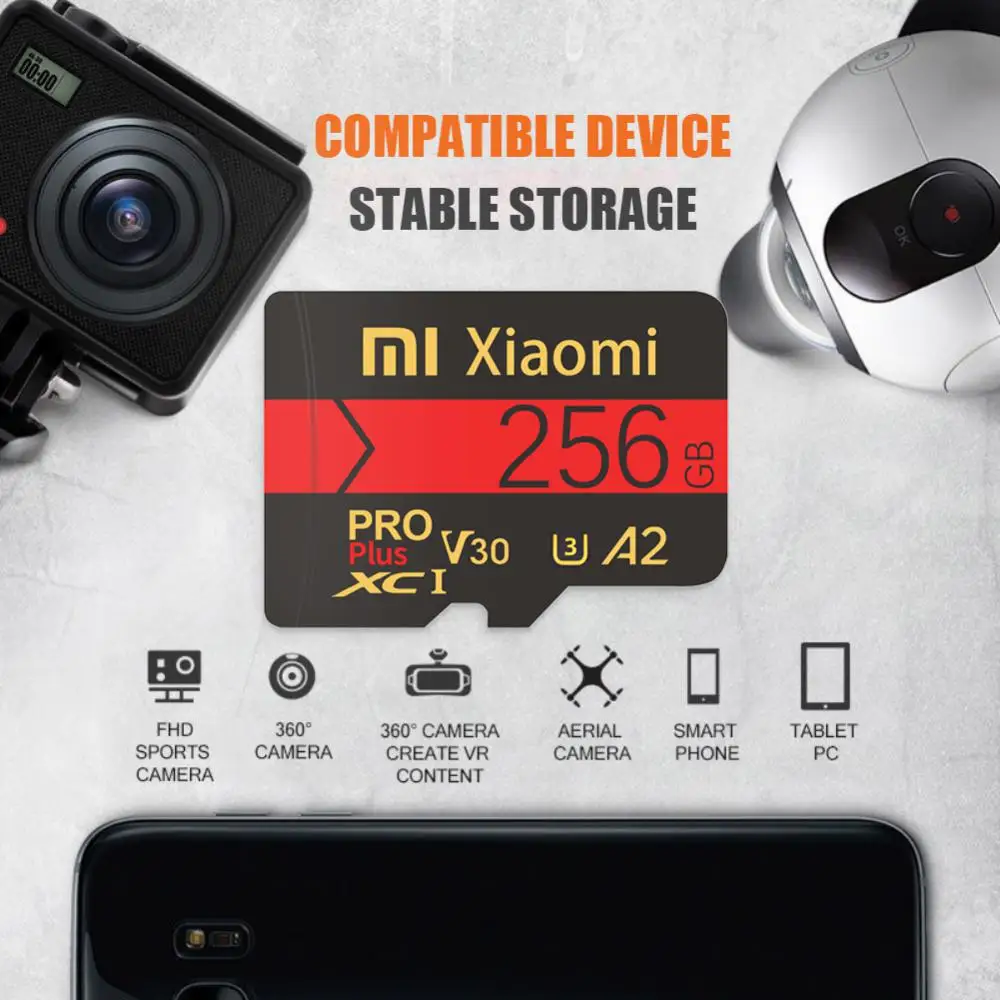 XIAOMI SD/TF Карта A2 Micro Memory Card Flash Pro Plus V30 Высокоскоростная 2 ТБ 1 ТБ 128 Гб 256 ГБ Карта памяти Для телефона/Камеры2