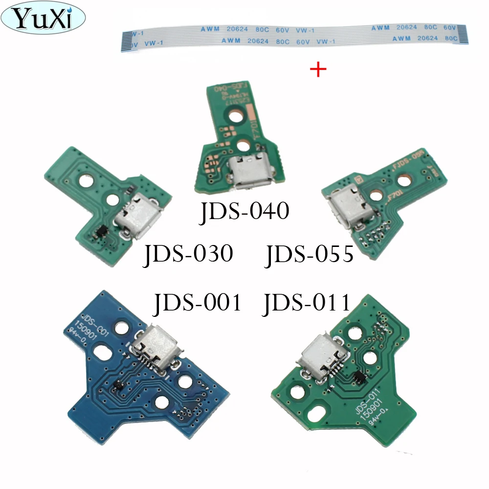 YuXi для PS4 Pro Тонкий контроллер Разъем для зарядки Порт Печатная плата JDS 030 040 с 12-14 контактным силовым гибким кабелем0
